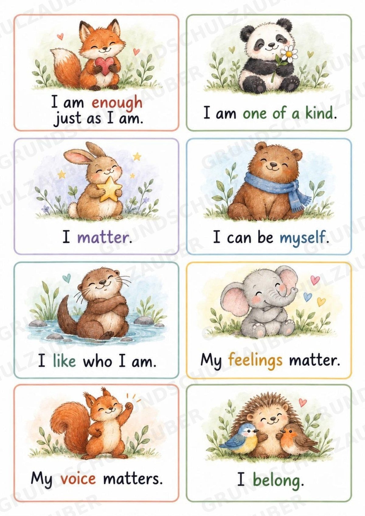 Positive Affirmation Cards for Kids – 32 Animal Cards + 32 Blank Cards | Printable PDF – Materialseite 2