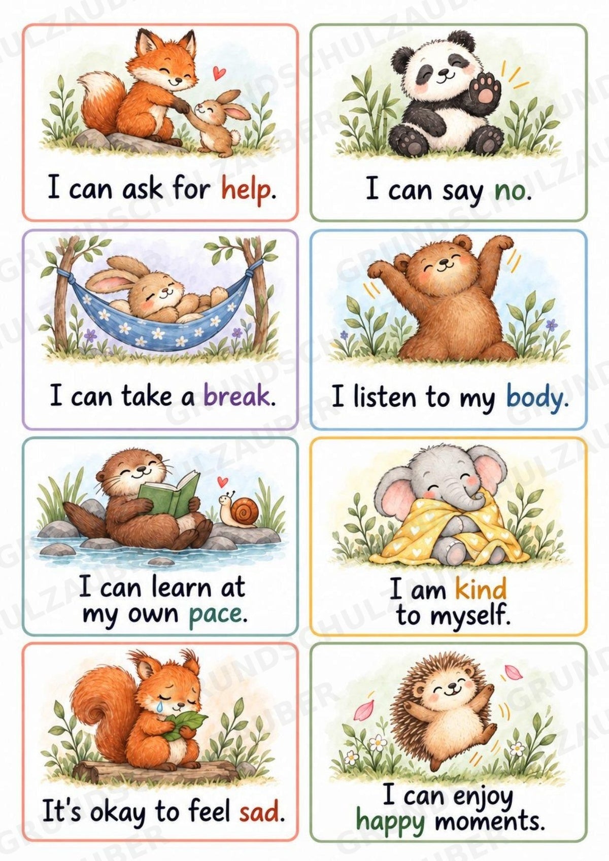 Positive Affirmation Cards for Kids – 32 Animal Cards + 32 Blank Cards | Printable PDF – Materialseite 4
