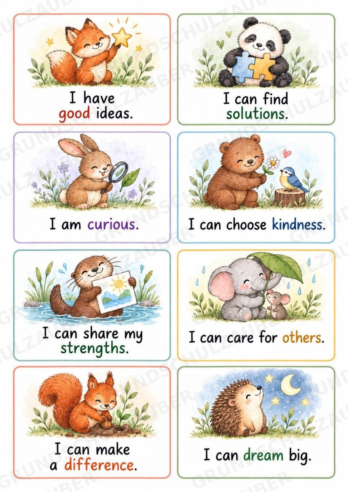 Positive Affirmation Cards for Kids – 32 Animal Cards + 32 Blank Cards | Printable PDF – Materialseite 5