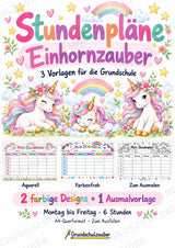 Stundenplan Einhorn zum Ausdrucken – 3 Vorlagen für die Grundschule | PDF mit Ausmalvorlage – Cover