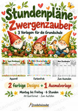 Stundenplan Zwerge zum Ausdrucken – 3 Vorlagen für die Grundschule | PDF mit Ausmalvorlage – Cover