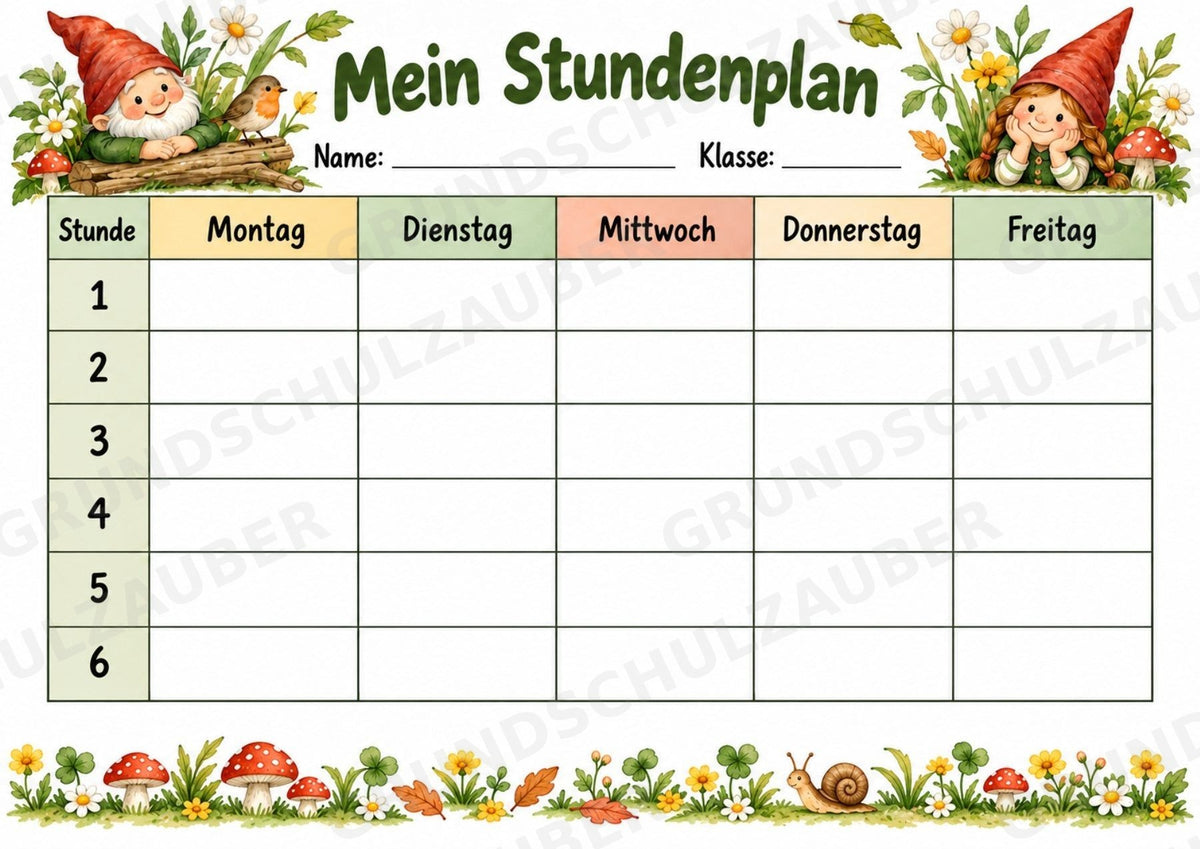 Stundenplan Zwerge zum Ausdrucken – 3 Vorlagen für die Grundschule | PDF mit Ausmalvorlage – Materialseite 2