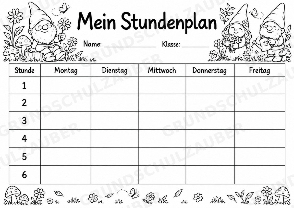 Stundenplan Zwerge zum Ausdrucken – 3 Vorlagen für die Grundschule | PDF mit Ausmalvorlage – Materialseite 4