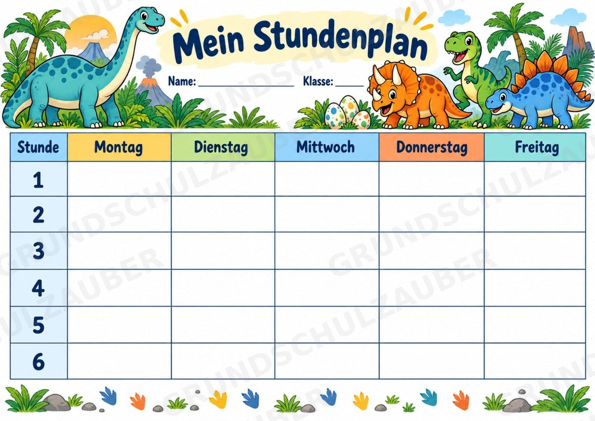 Stundenplan Dinosaurier zum Ausdrucken – 3 Dino-Vorlagen für die Grundschule – Materialseite 3