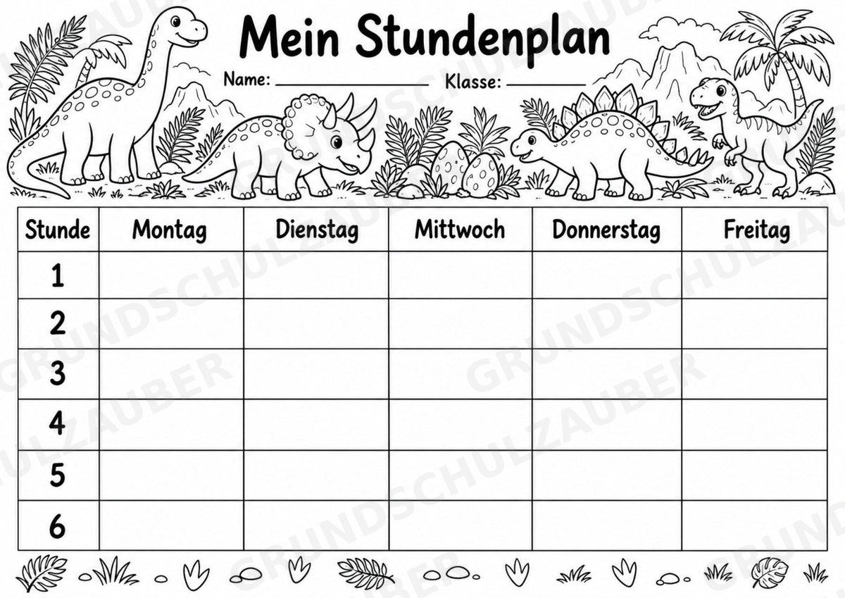 Stundenplan Dinosaurier zum Ausdrucken – 3 Dino-Vorlagen für die Grundschule – Materialseite 4