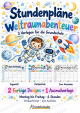 Stundenplan Weltraum zum Ausdrucken – 3 Vorlagen mit Astronauten und Raketen | Grundschule – Cover
