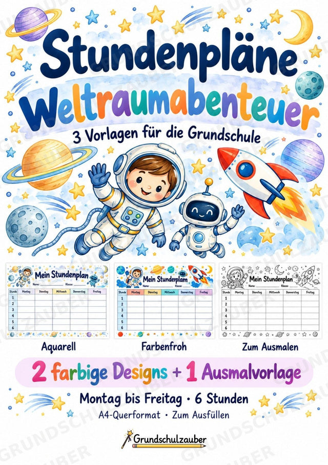 Stundenplan Weltraum zum Ausdrucken – 3 Vorlagen mit Astronauten und Raketen | Grundschule – Cover