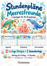 Stundenplan Meerestiere zum Ausdrucken – 3 Unterwasser-Vorlagen für die Grundschule – Cover
