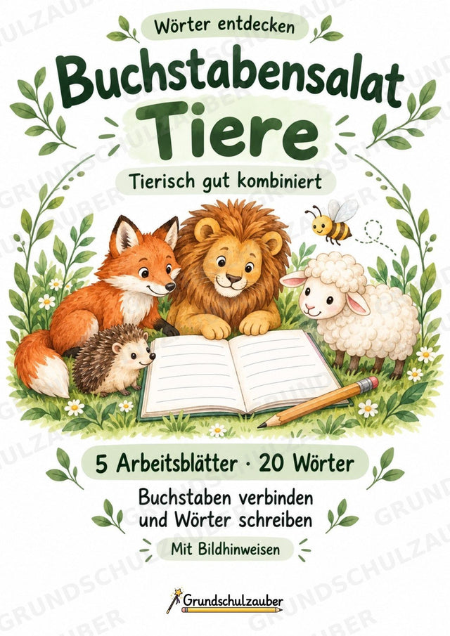 Buchstabensalat Tiere | Wörter bilden & Buchstaben ordnen | 5 Arbeitsblätter Deutsch Grundschul – Cover