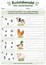 Buchstabensalat Tiere | Wörter bilden & Buchstaben ordnen | 5 Arbeitsblätter Deutsch Grundschul – Materialseite 2