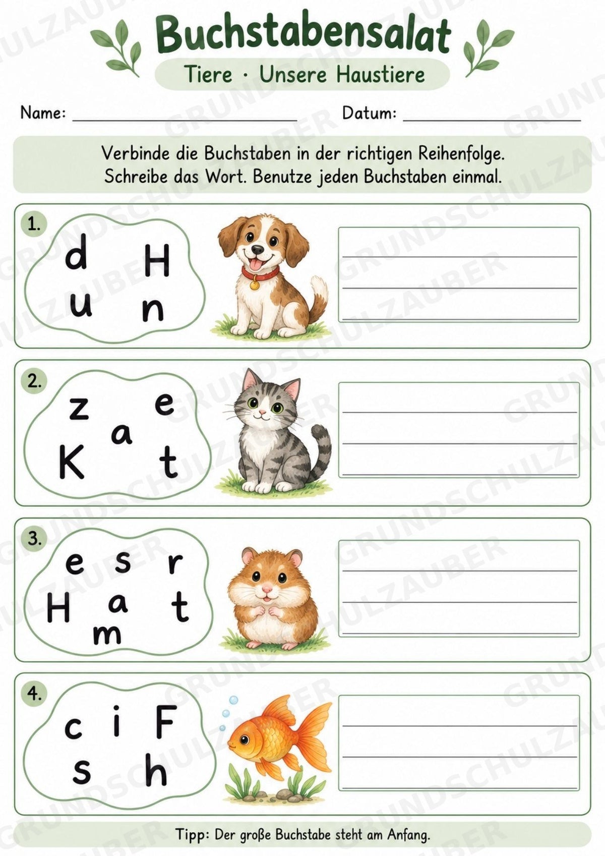 Buchstabensalat Tiere | Wörter bilden & Buchstaben ordnen | 5 Arbeitsblätter Deutsch Grundschul – Materialseite 3