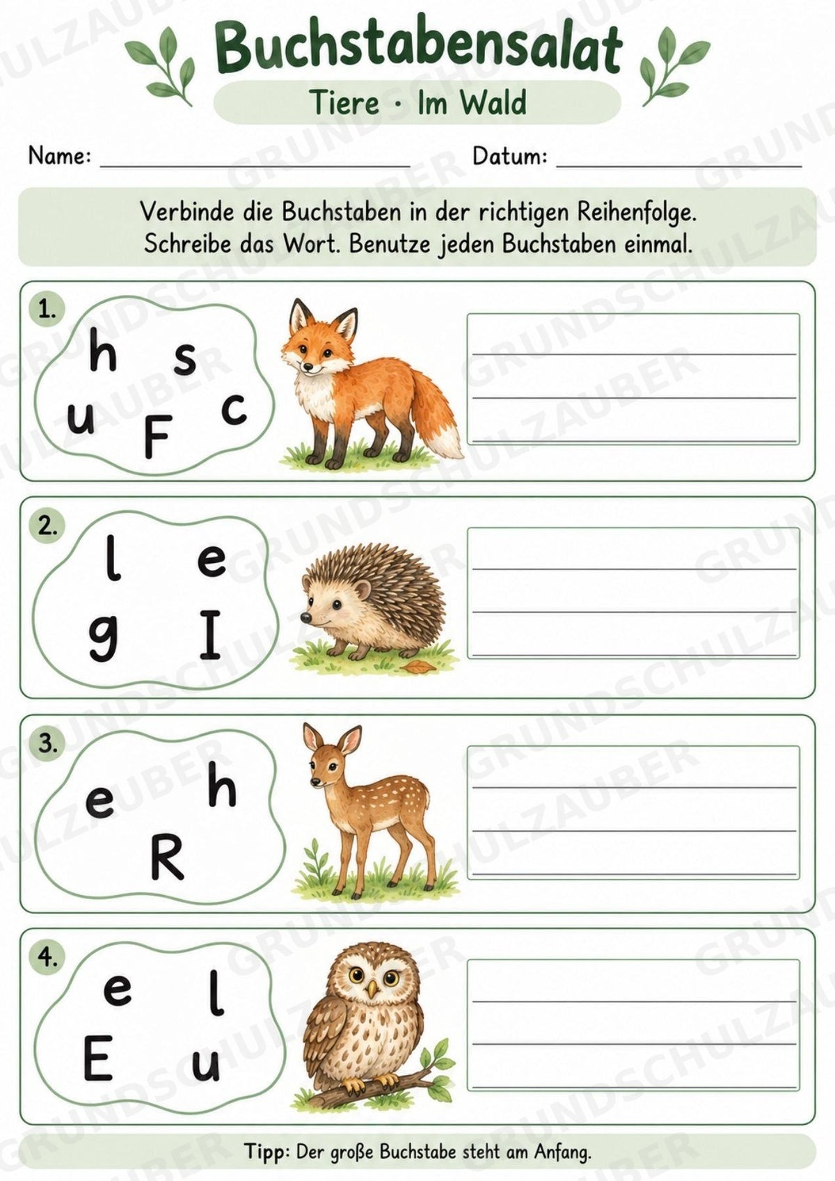 Buchstabensalat Tiere | Wörter bilden & Buchstaben ordnen | 5 Arbeitsblätter Deutsch Grundschul – Materialseite 4
