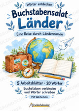 Buchstabensalat Länder | Ländernamen & Wortschatz üben | 5 Arbeitsblätter für Deutsch und Sachunterricht Grundschule – Cover