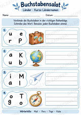 Buchstabensalat Länder | Ländernamen & Wortschatz üben | 5 Arbeitsblätter für Deutsch und Sachunterricht Grundschule – Materialseite 2