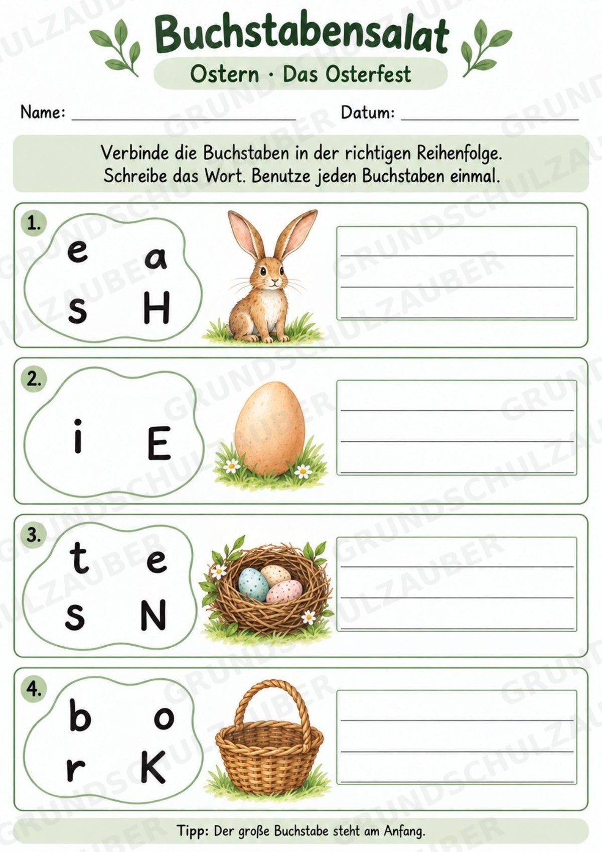 Buchstabensalat Ostern & Frühling | Wörter bilden & Osterwörter schreiben | 5 Arbeitsblätter Deutsch Grundschule – Materialseite 2