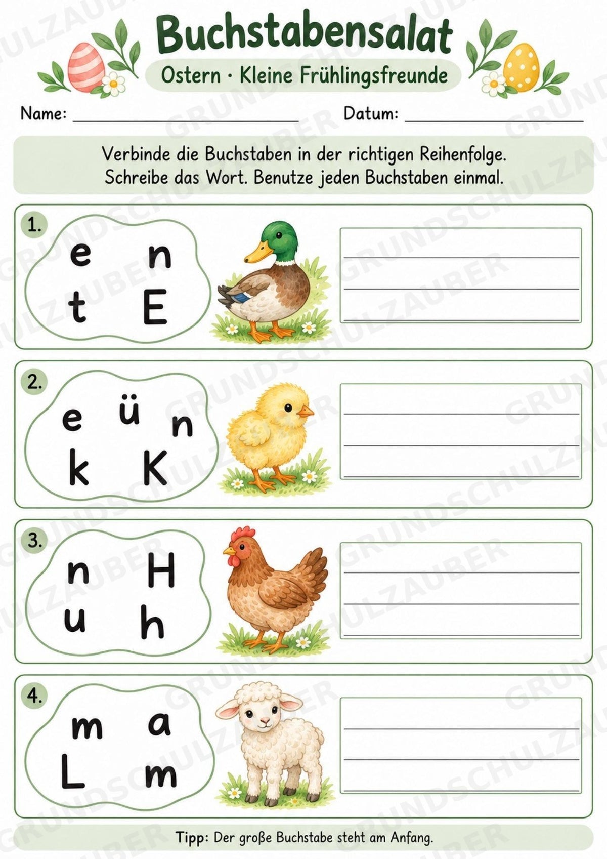 Buchstabensalat Ostern & Frühling | Wörter bilden & Osterwörter schreiben | 5 Arbeitsblätter Deutsch Grundschule – Materialseite 3