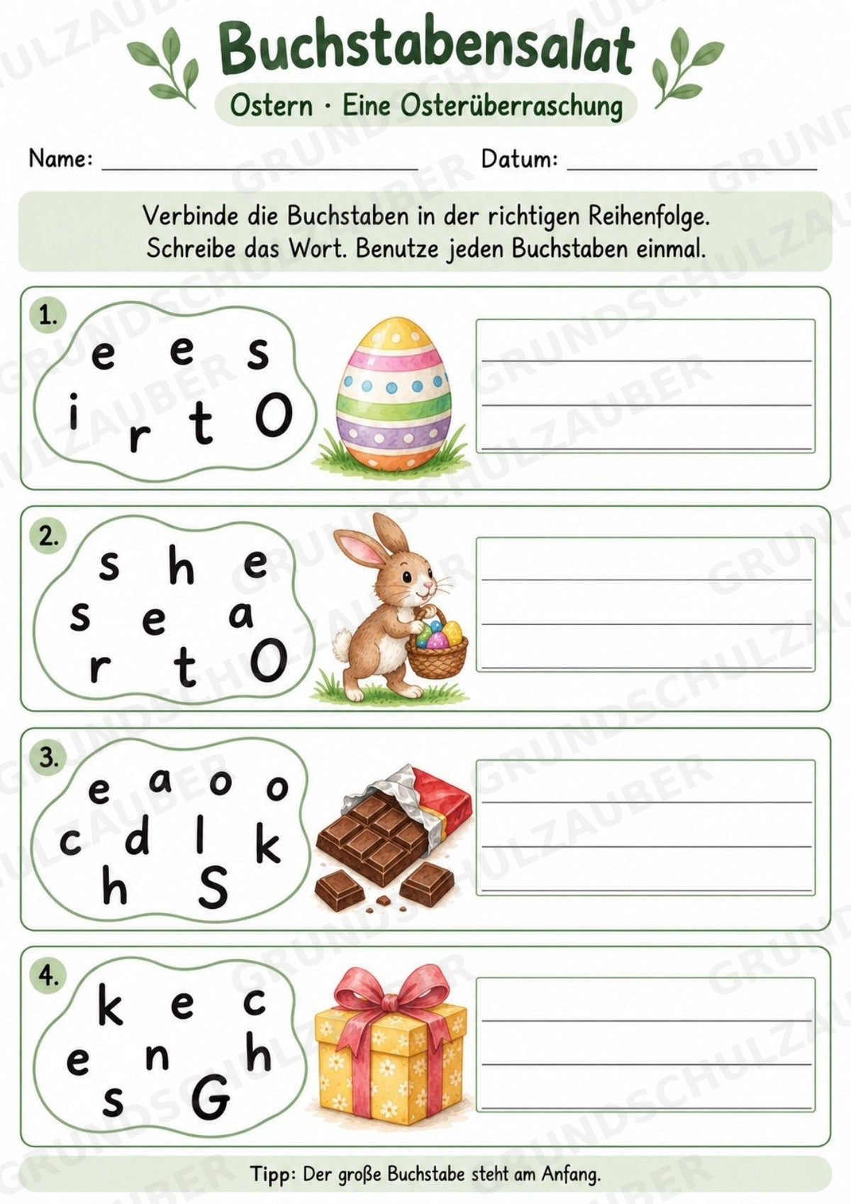 Buchstabensalat Ostern & Frühling | Wörter bilden & Osterwörter schreiben | 5 Arbeitsblätter Deutsch Grundschule – Materialseite 6