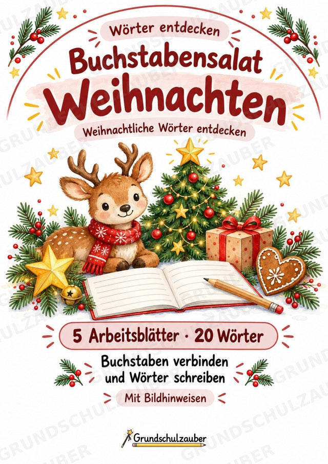 Buchstabensalat Weihnachten & Winter | Weihnachtswörter bilden | 5 Arbeitsblätter Deutsch Grundschule für den Advent – Cover
