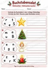 Buchstabensalat Weihnachten & Winter | Weihnachtswörter bilden | 5 Arbeitsblätter Deutsch Grundschule für den Advent – Materialseite 2