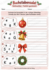 Buchstabensalat Weihnachten & Winter | Weihnachtswörter bilden | 5 Arbeitsblätter Deutsch Grundschule für den Advent – Materialseite 3