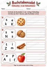 Buchstabensalat Weihnachten & Winter | Weihnachtswörter bilden | 5 Arbeitsblätter Deutsch Grundschule für den Advent – Materialseite 4
