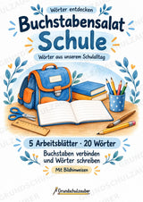 Buchstabensalat Schule & Schulsachen | Schulwortschatz üben & Wörter bilden | 5 Arbeitsblätter Deutsch und DaZ Grundschule – Cover