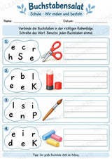 Buchstabensalat Schule & Schulsachen | Schulwortschatz üben & Wörter bilden | 5 Arbeitsblätter Deutsch und DaZ Grundschule – Materialseite 3