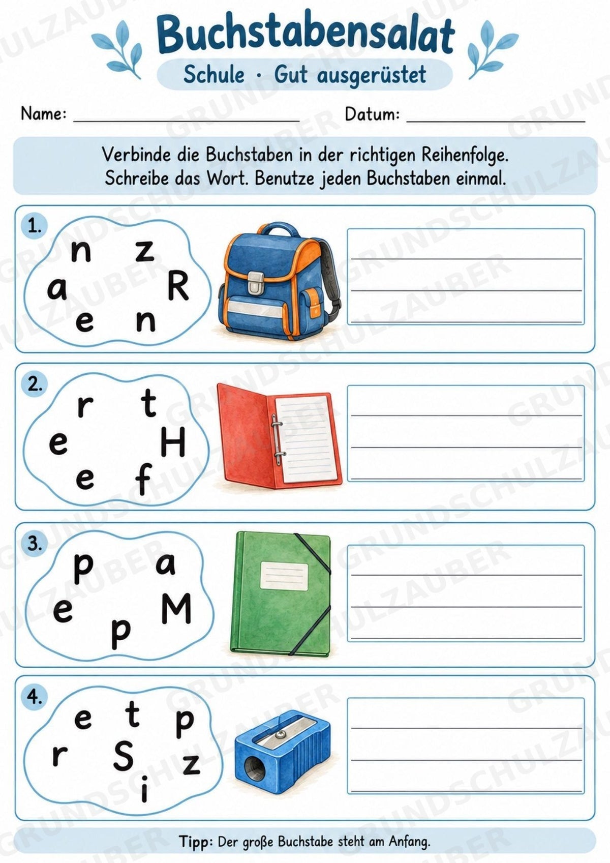 Buchstabensalat Schule & Schulsachen | Schulwortschatz üben & Wörter bilden | 5 Arbeitsblätter Deutsch und DaZ Grundschule – Materialseite 5