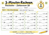 Titel: 3-Minuten-Rechnen Platzhalter bis 20 | Ergänzungsaufgaben Plus und Minus | 10 Arbeitsblätter Kopfrechnen Grundschule – Materialseite 4
