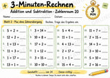 3-Minuten-Rechnen im Zahlenraum 20 | Addition & Subtraktion, Kopfrechnen – 10 Mathe-Arbeitsblätter für Klasse 1–2 – Materialseite 3