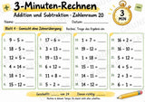 3-Minuten-Rechnen im Zahlenraum 20 | Addition & Subtraktion, Kopfrechnen – 10 Mathe-Arbeitsblätter für Klasse 1–2 – Materialseite 5