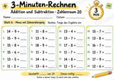 3-Minuten-Rechnen im Zahlenraum 20 | Addition & Subtraktion, Kopfrechnen – 10 Mathe-Arbeitsblätter für Klasse 1–2 – Materialseite 7