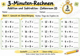 3-Minuten-Rechnen im Zahlenraum 20 | Addition & Subtraktion, Kopfrechnen – 10 Mathe-Arbeitsblätter für Klasse 1–2 – Materialseite 8