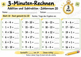 3-Minuten-Rechnen im Zahlenraum 20 | Addition & Subtraktion, Kopfrechnen – 10 Mathe-Arbeitsblätter für Klasse 1–2 – Materialseite 11
