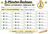 3-Minuten-Rechnen im Zahlenraum 100 | Addition & Subtraktion, Kopfrechnen – 10 Mathe-Arbeitsblätter für Klasse 2 – Materialseite 4