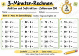 3-Minuten-Rechnen im Zahlenraum 100 | Addition & Subtraktion, Kopfrechnen – 10 Mathe-Arbeitsblätter für Klasse 2 – Materialseite 6