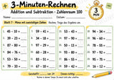 3-Minuten-Rechnen im Zahlenraum 100 | Addition & Subtraktion, Kopfrechnen – 10 Mathe-Arbeitsblätter für Klasse 2 – Materialseite 8