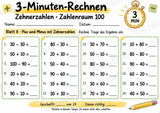 3-Minuten-Rechnen: Zehnerzahlen im Zahlenraum 100 | Addition & Subtraktion, Kopfrechnen – 10 Mathe-Arbeitsblätter, Klasse 2 – Materialseite 9