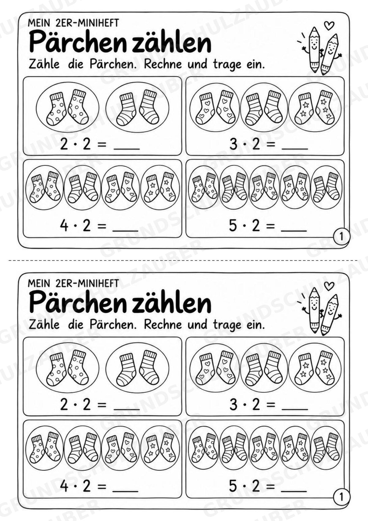 Miniheft 2er-Reihe – Kleines Einmaleins üben | 10 Heftseiten, Klasse 2, Kopiervorlagen für 2 Kinder – Materialseite 3