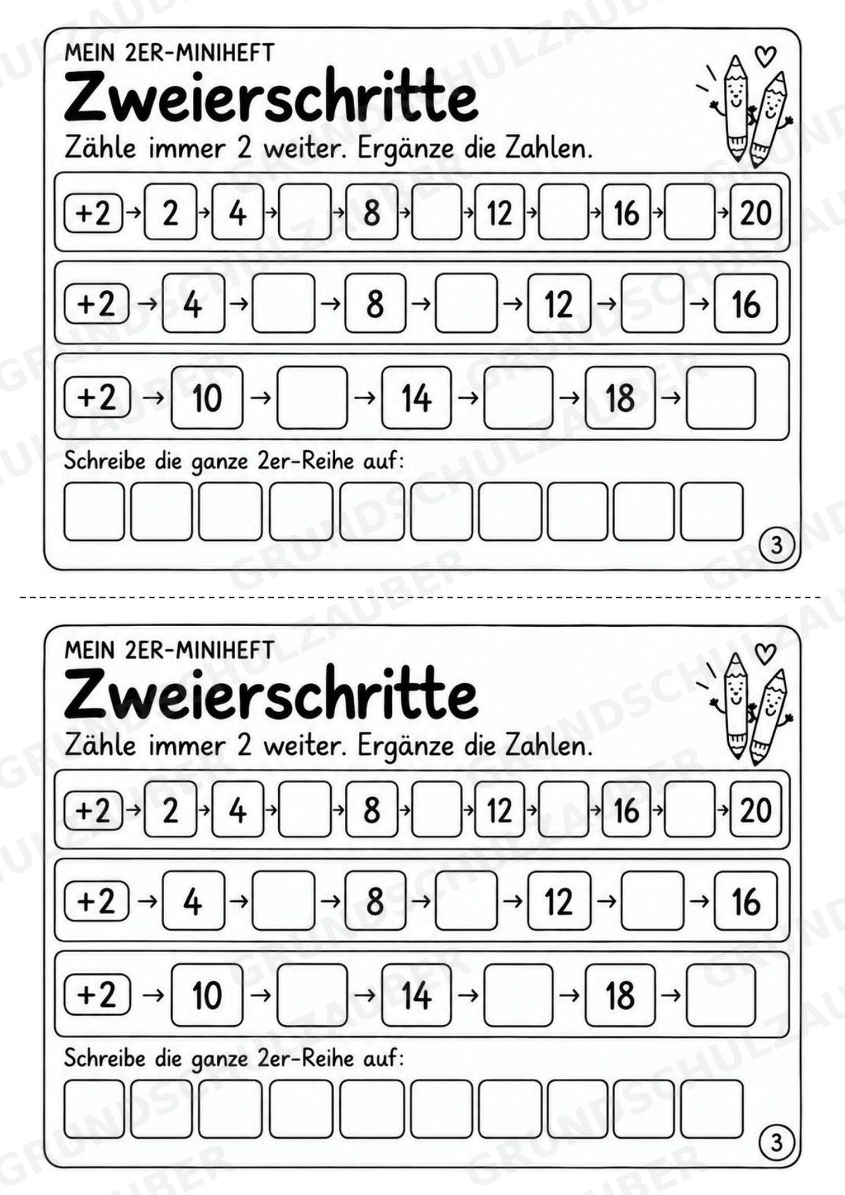 Miniheft 2er-Reihe – Kleines Einmaleins üben | 10 Heftseiten, Klasse 2, Kopiervorlagen für 2 Kinder – Materialseite 5