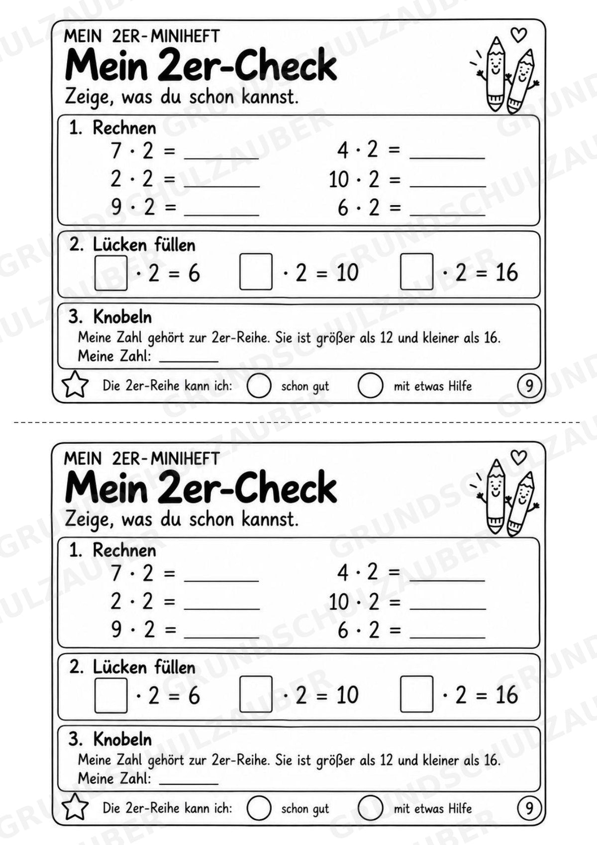 Miniheft 2er-Reihe – Kleines Einmaleins üben | 10 Heftseiten, Klasse 2, Kopiervorlagen für 2 Kinder – Materialseite 11