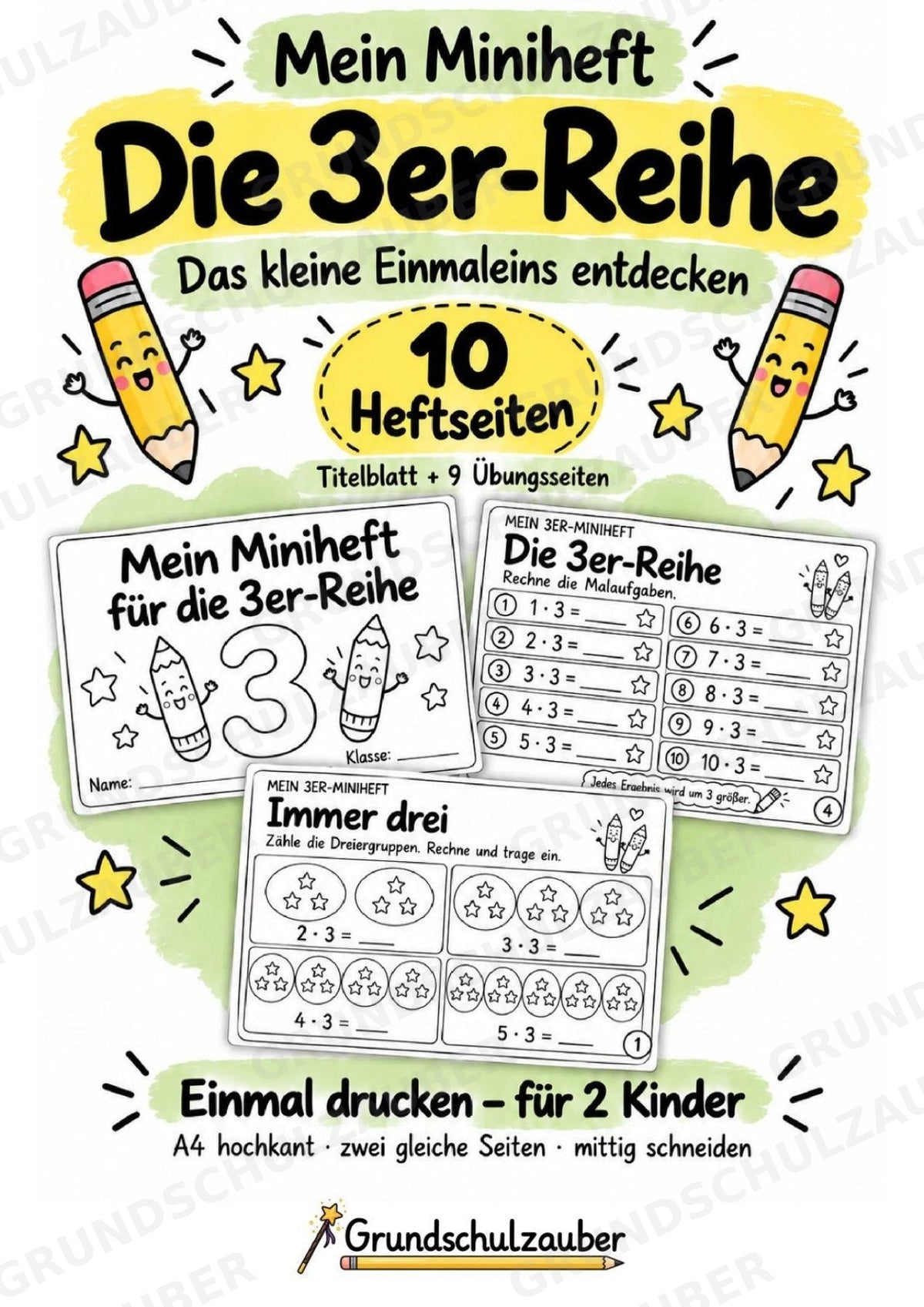 Miniheft 3er-Reihe – Einmaleins üben, Multiplikation & Malaufgaben | Mathematik Klasse 2 | 10 Heftseiten – Cover