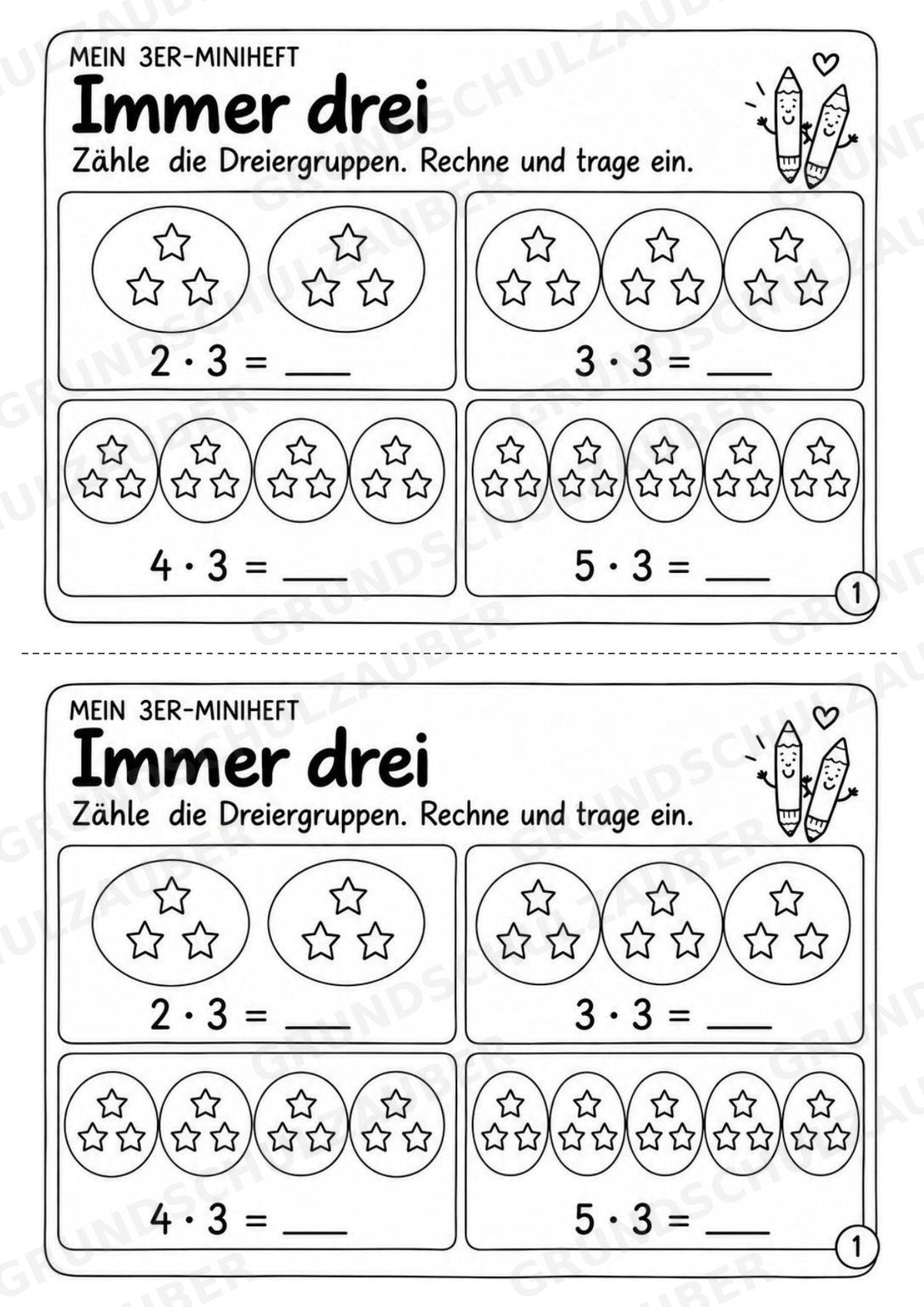 Miniheft 3er-Reihe – Einmaleins üben, Multiplikation & Malaufgaben | Mathematik Klasse 2 | 10 Heftseiten – Materialseite 3