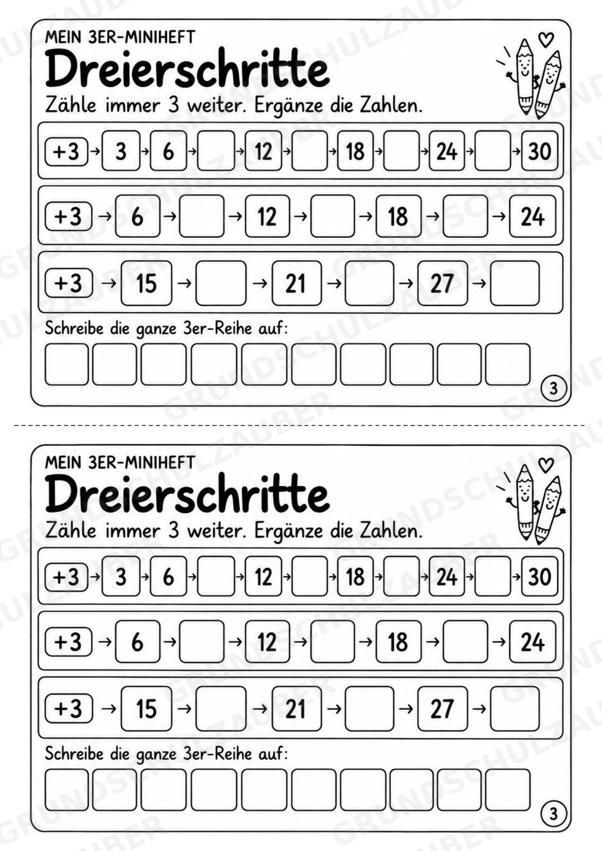 Miniheft 3er-Reihe – Einmaleins üben, Multiplikation & Malaufgaben | Mathematik Klasse 2 | 10 Heftseiten – Materialseite 5