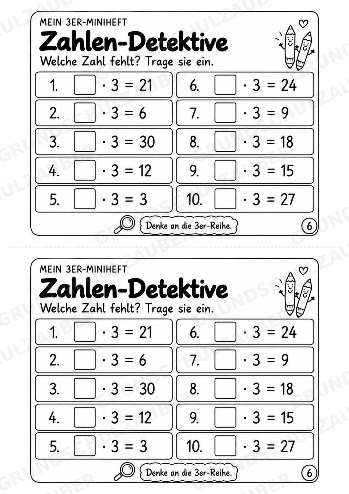 Miniheft 3er-Reihe – Einmaleins üben, Multiplikation & Malaufgaben | Mathematik Klasse 2 | 10 Heftseiten – Materialseite 8