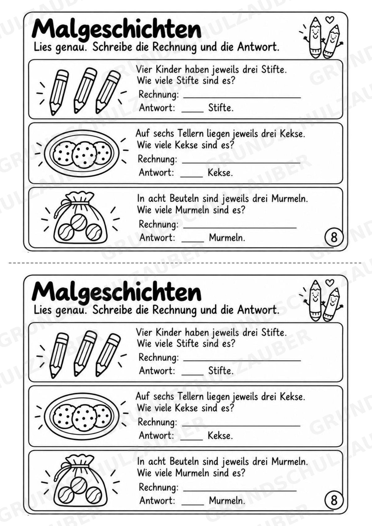 Miniheft 3er-Reihe – Einmaleins üben, Multiplikation & Malaufgaben | Mathematik Klasse 2 | 10 Heftseiten – Materialseite 10