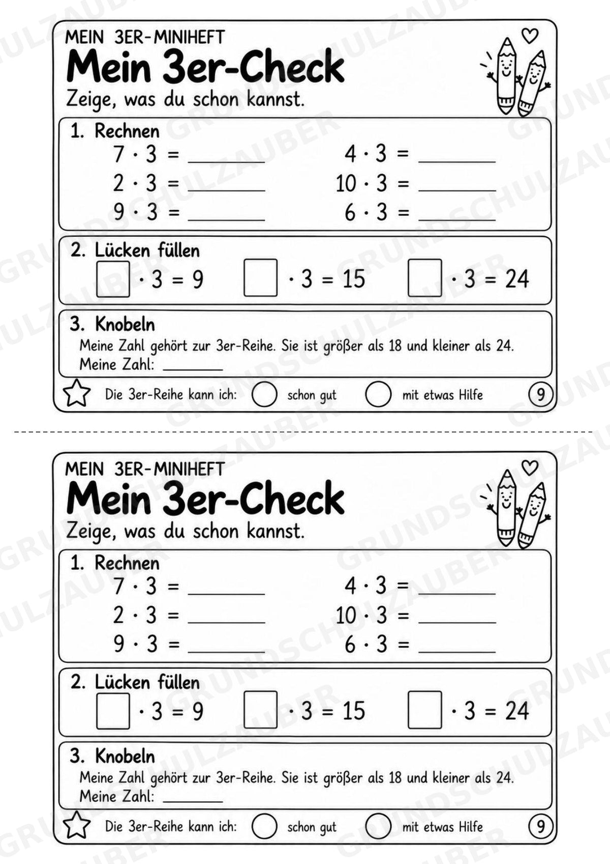 Miniheft 3er-Reihe – Einmaleins üben, Multiplikation & Malaufgaben | Mathematik Klasse 2 | 10 Heftseiten – Materialseite 11