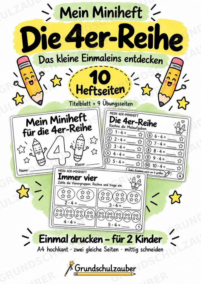 4er-Reihe üben | Einmaleins-Miniheft mit Arbeitsblättern zur Multiplikation | Mathe Klasse 2 – Cover