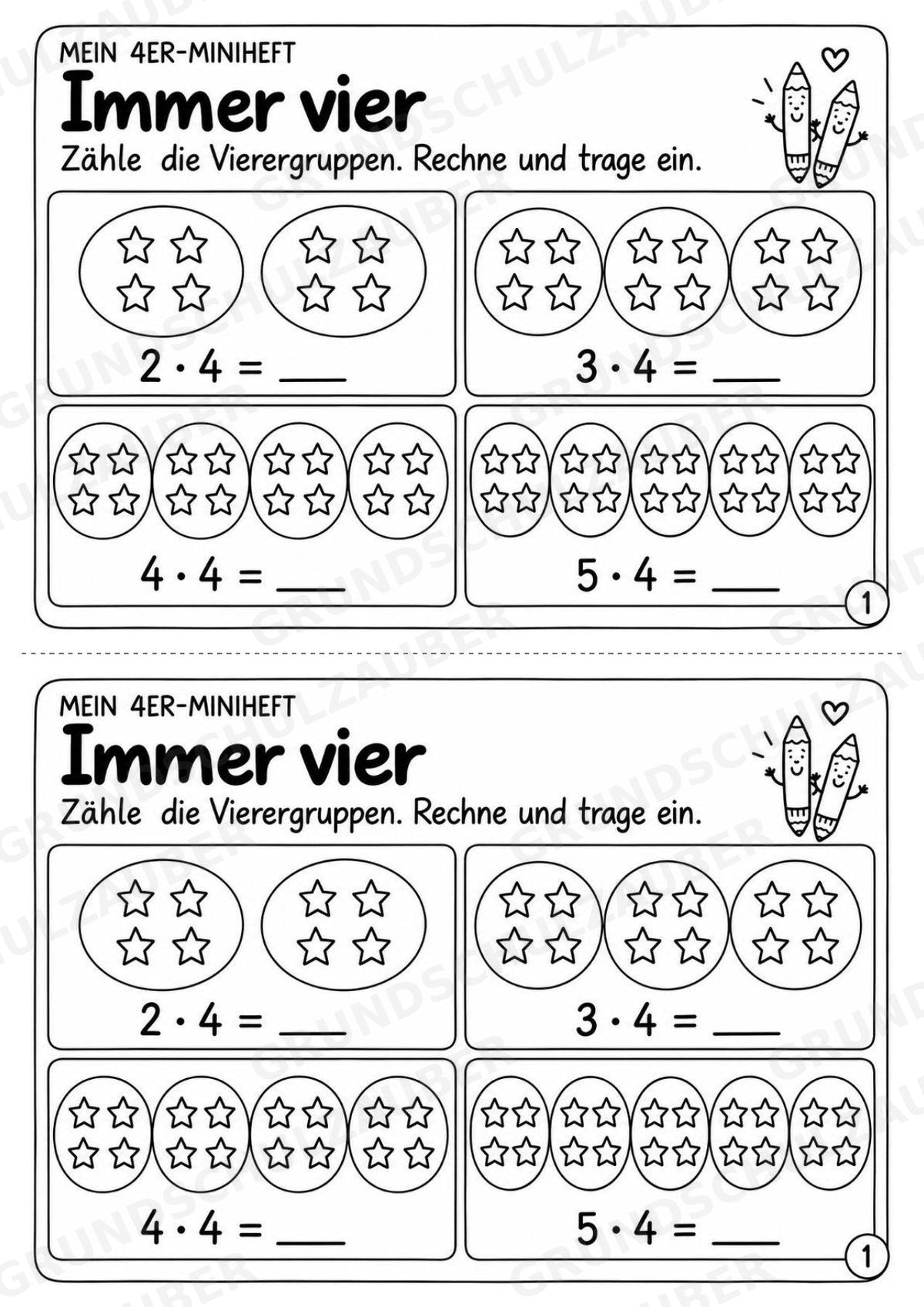 4er-Reihe üben | Einmaleins-Miniheft mit Arbeitsblättern zur Multiplikation | Mathe Klasse 2 – Materialseite 3