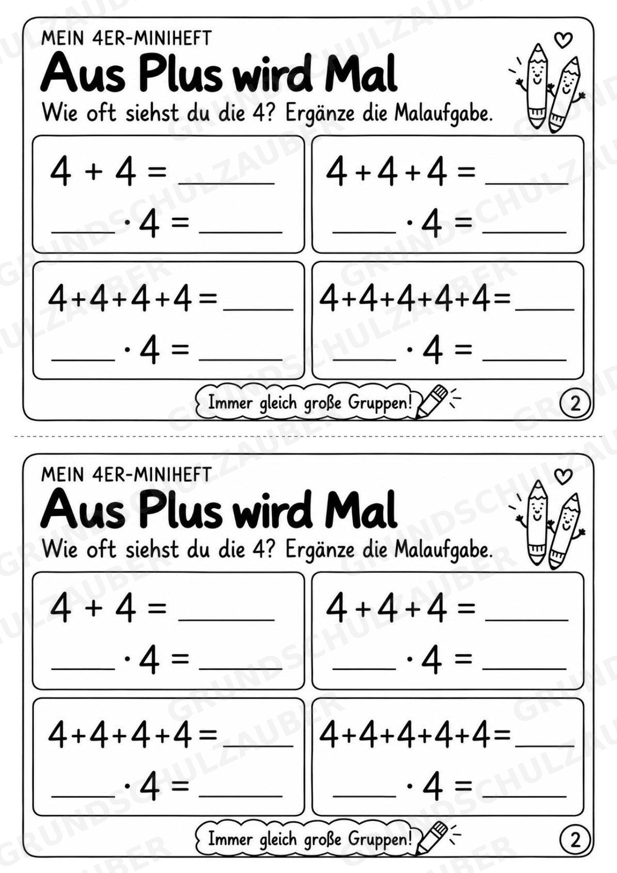 4er-Reihe üben | Einmaleins-Miniheft mit Arbeitsblättern zur Multiplikation | Mathe Klasse 2 – Materialseite 4
